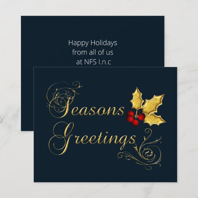 Budget Navy Gold Seasons Greetings Holiday Card (Front/Back)