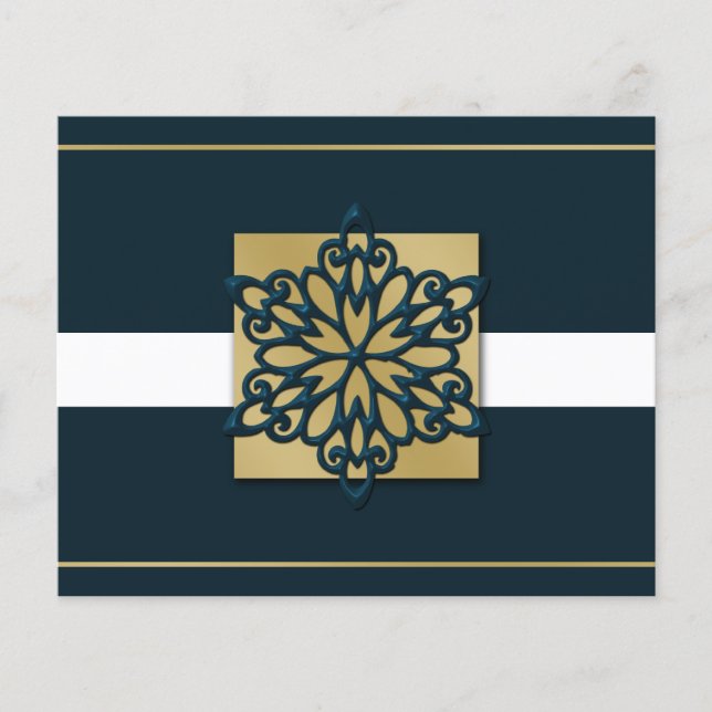 Budget Navy Gold Snowflake Business Holiday Card (Front)