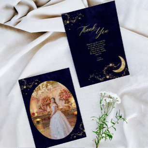 BUDGET Navy Gold Under the Stars Quinceañera Photo Card