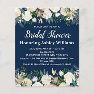 Budget Navy Greenery Rose Bridal Shower Invitation