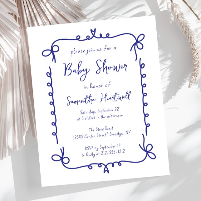 Budget Navy Handwritten Boy Baby Shower Invite (Creator Uploaded)