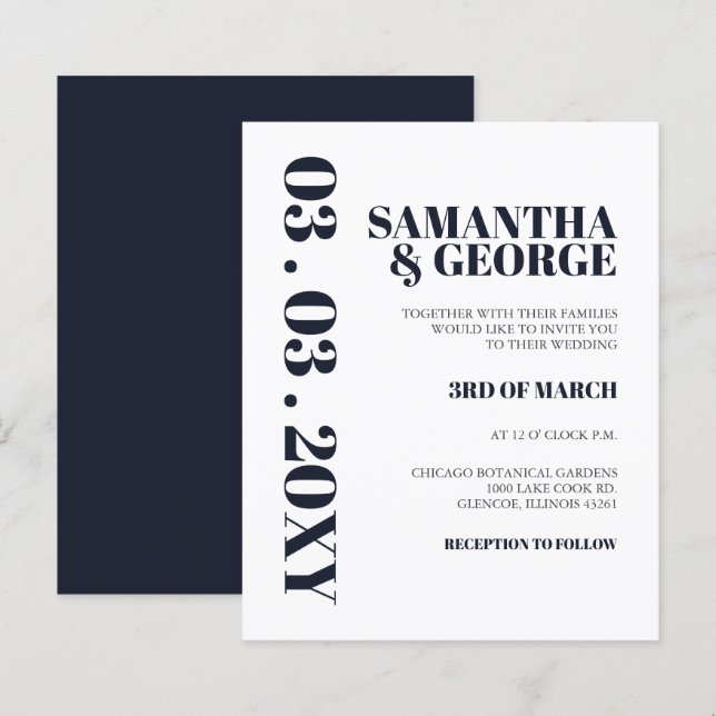 Budget Navy Modern Wedding Invitation (Front/Back)