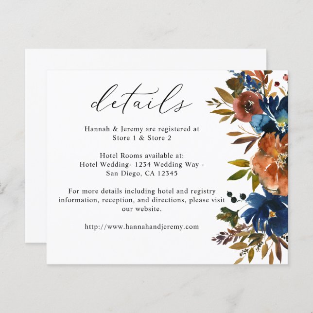 Budget Navy, Orange, & Brown Fall Floral Details (Front/Back)