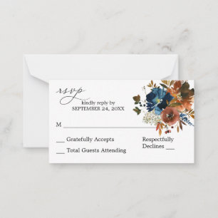 Budget Navy Orange & Brown Floral 2SM No Meal RSVP Card