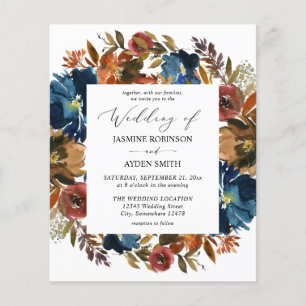 Budget Navy, Orange & Brown Floral Wedding Flyer
