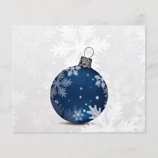 Budget Navy Ornament Snow Scene Holiday Card (Front)