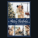 Budget Navy Photo Collage Christmas Thin Card<br><div class="desc">Budget Modern, Elegant, Navy and White 4 Photo Collage Merry Christmas Script Holiday Thin Card. This festive, minimalist, whimsical four (4) photo holiday template features a pretty photo collage, some snowflake and says Merry Christmas! The „Merry Christmas” greeting text is written in a beautiful white hand lettered typography font type...</div>