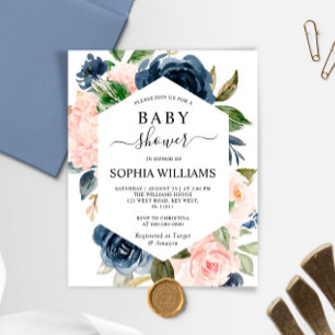 Budget Navy & Pink Frame Baby Shower Invitation