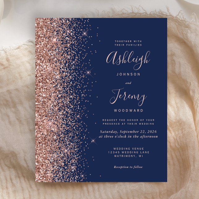 Budget Navy Rose Gold Glitter Wedding Invitation (Creator Uploaded)