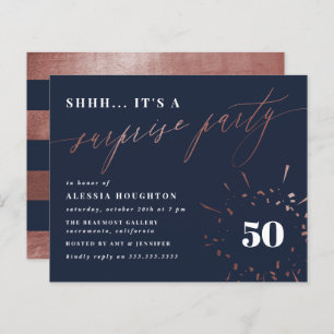 Budget Navy & Rose Gold Script Surprise Party