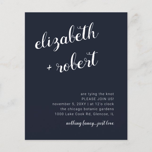 Budget Navy Script Calligraphy Wedding Invitation (Front)