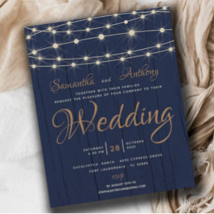 Budget Navy String Lights RSVP Wedding Invitation