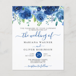 Budget Navy Watercolor Floral Wedding Invitation Flyer