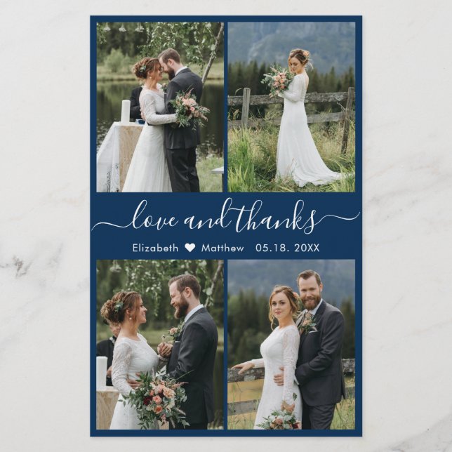 Budget Navy White Collage Wedding Thank You Flyer (Front)
