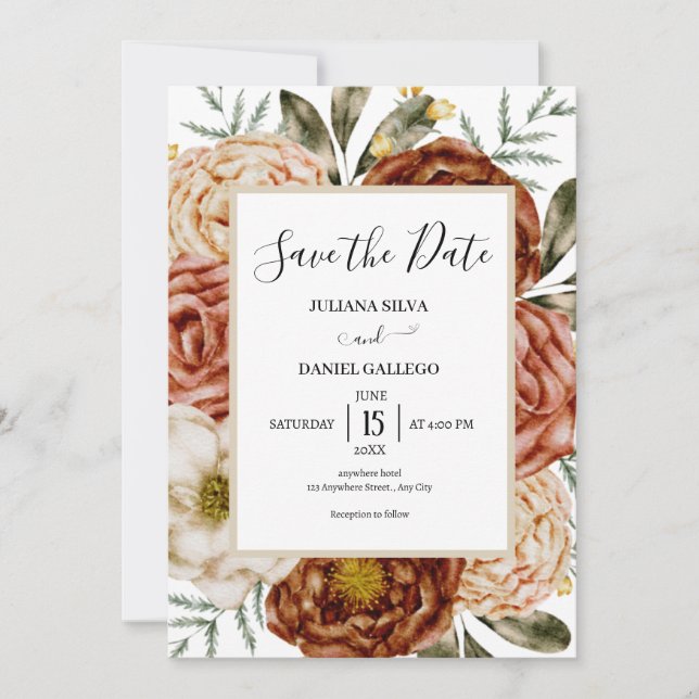 Budget Neutral Boho terracotta Save the Date Invitation (Front)