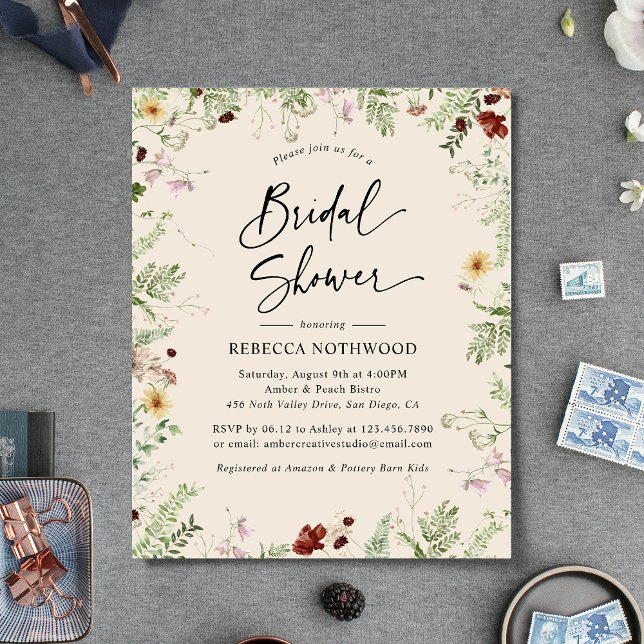 Budget Neutral Florals Bridal Shower Invitation (Creator Uploaded)