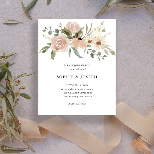 BUDGET Neutral Watercolor Flowers | White Wedding Flyer (Creator Uploaded)