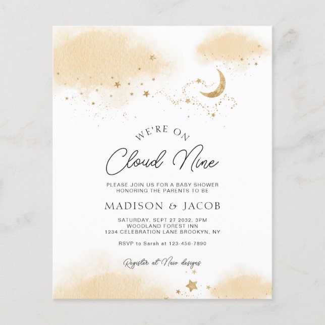 BUDGET Neutral We're On Cloud Nine Baby Shower (Front)