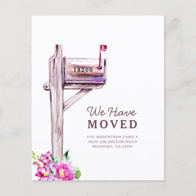 Budget New Address Watercolor Mailbox Moving Card (Front)