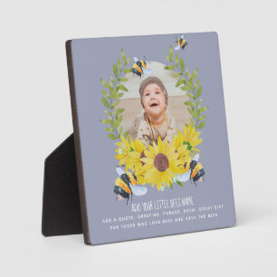 BUDGET New Baby PHOTO Gifts Sunflowers Bees BLUE Plaque