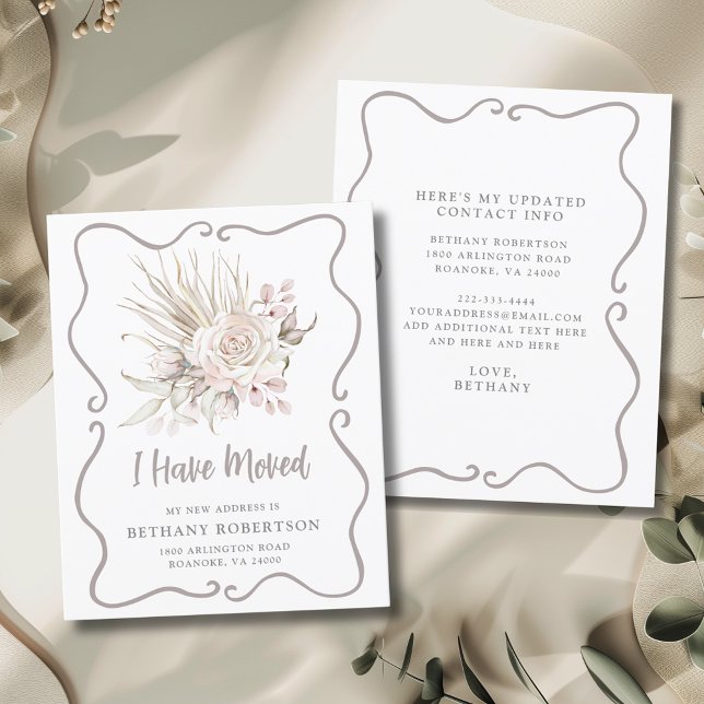 Budget New Home Blush Pink Roses Moving Card (I Have Moved Boho Blush Pink Roses with Eucalyptus Budget Friendly New Address Card)