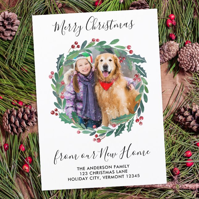 Budget New Home Greenery Christmas Photo Moving Card (Creator Uploaded)