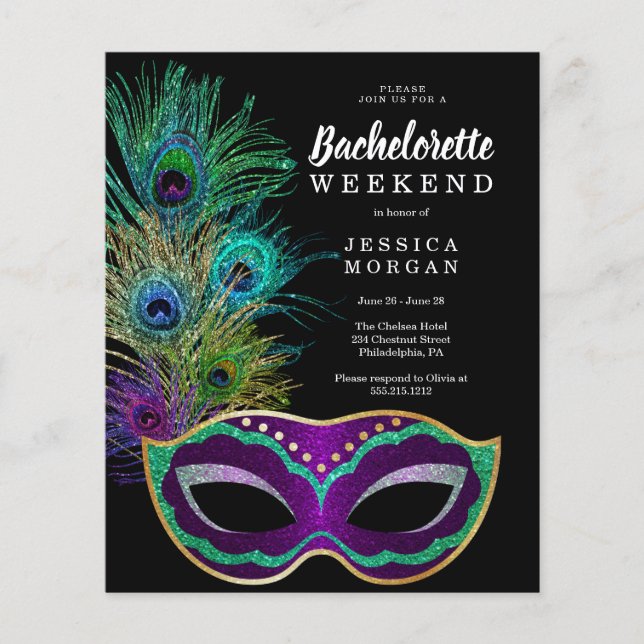 Budget New Orleans Mardi Gras Bachelorette Party Flyer (Front)