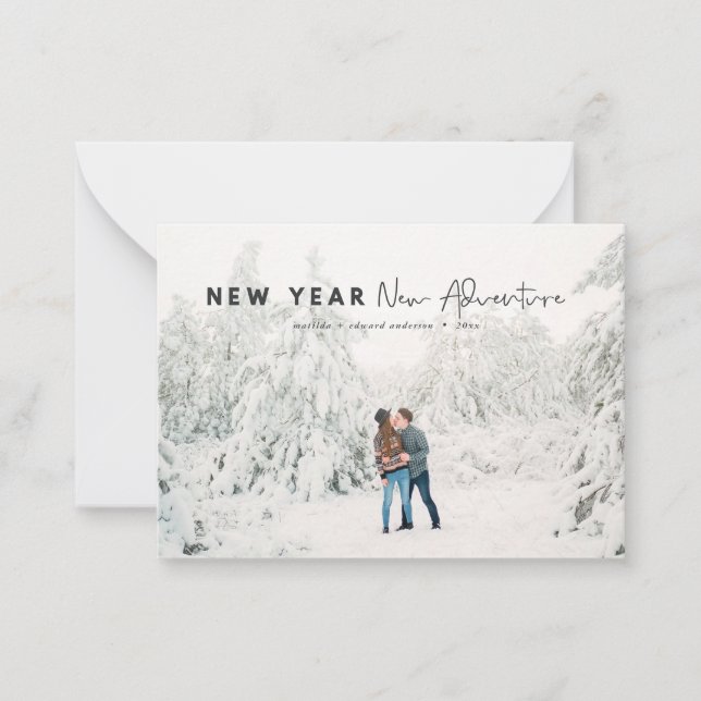 budget New year new adventure photo holiday card (Front)