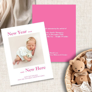 Budget New Year New Here Photo Birth Announcement 