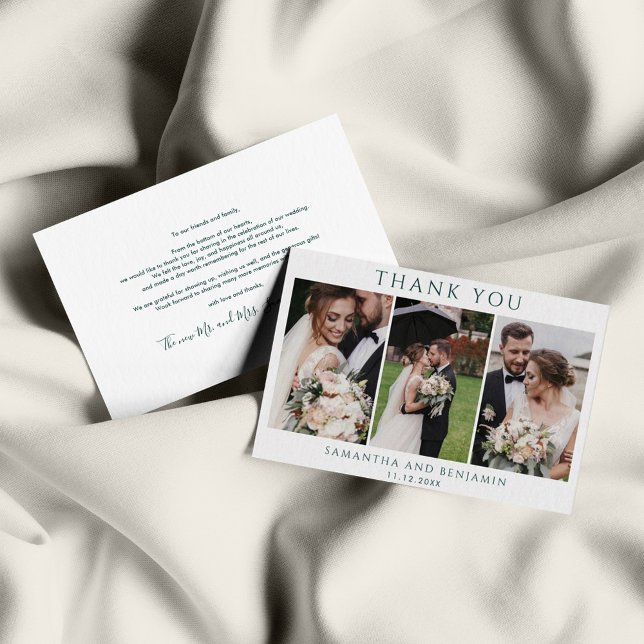 Budget Newlyweds 3 Photo Wedding Thank You Card (Creator Uploaded)