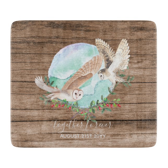 BUDGET Newlyweds Custom Wedding Gifts OWLS Cutting Board (Front)