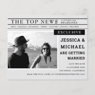 Budget Newspaper Black White Photo Save The Date