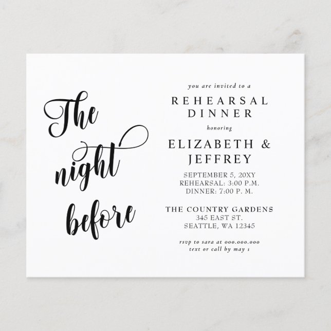Budget Night Before Rehearsal Dinner Invitation (Front)