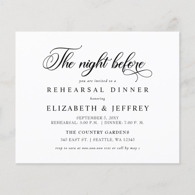 Budget Night Before Rehearsal Dinner Invitation (Front)