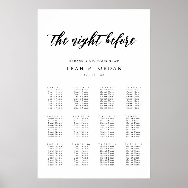 Budget Night Before Rehearsal Dinner Seating Chart (Front)