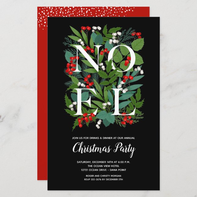 Budget NOEL Elegant Greenery Invitations (Front/Back)