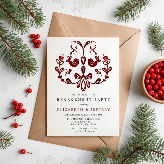 Budget Nordic Birds Christmas Engagement Party (Nordic Birds Christmas Engagement Party Invitation)