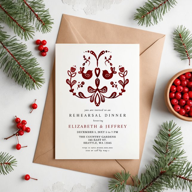 Budget Nordic Birds Christmas Rehearsal Dinner (Nordic Birds Christmas Rehearsal Dinner Invitation)