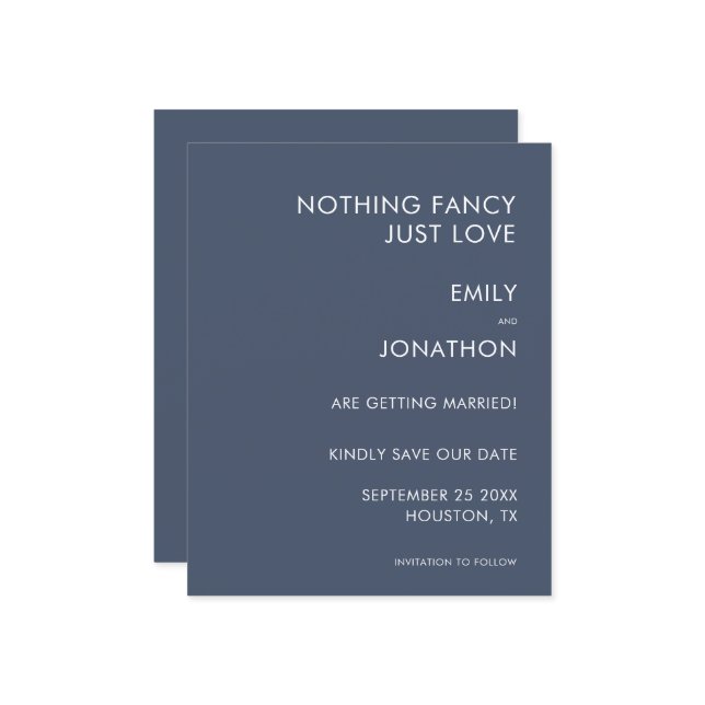 Budget Nothing Fancy Just Love Navy Save the Date (Front/Back In Situ)