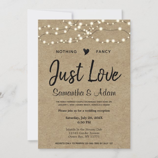 Budget Nothing Fancy Just Love String Lights Invitation (Front)