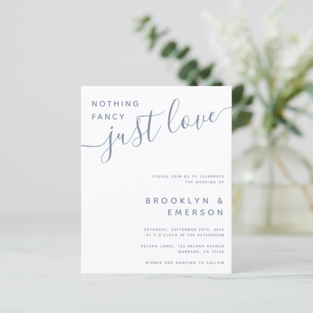 Budget Nothing Fancy Just Love Wedding Invitation (Standing Front)