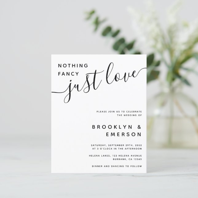 Budget Nothing Fancy Just Love Wedding Invitation (Standing Front)