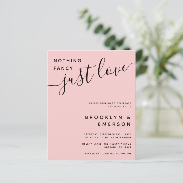Budget Nothing Fancy Just Love Wedding Invitation (Standing Front)