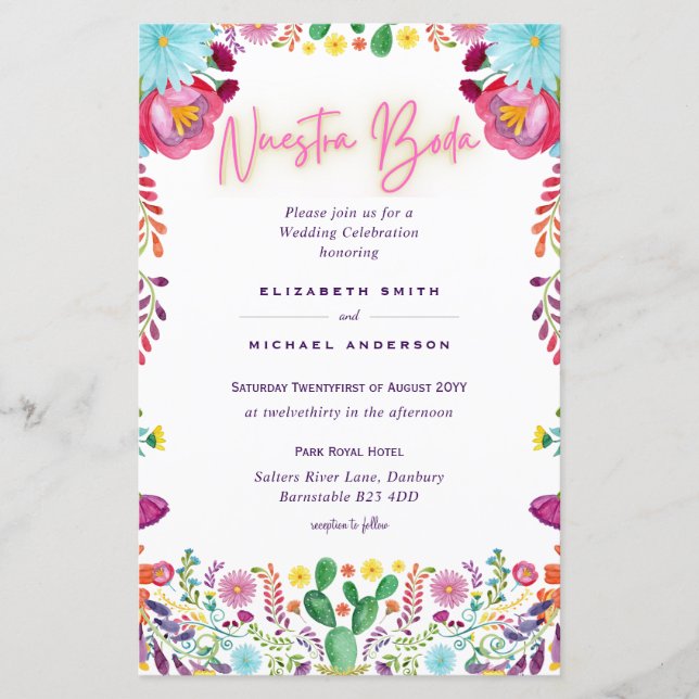 BUDGET Nuestra Boda Flowers Wedding Invite A9 (Front)