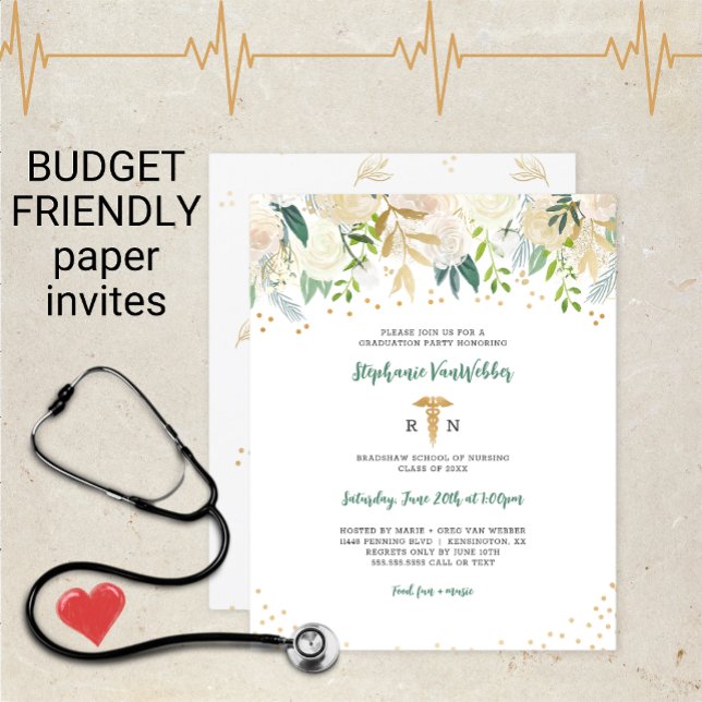 Budget Nurse Graduation White Gold Floral  (Creator Uploaded)