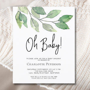 Budget Oh Baby Greenery Baby Shower Invitation