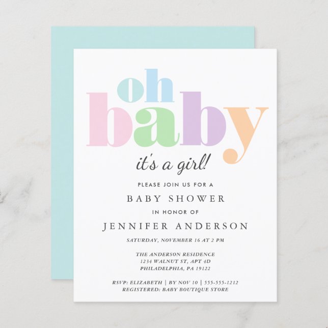 Budget Oh Baby Pastel Baby Shower Invitation (Front/Back)