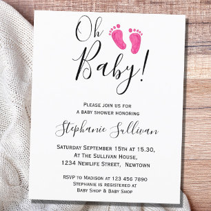 Budget Oh Baby Pink Feet Baby Shower Invitation