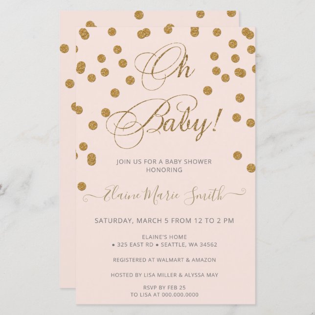 Budget Oh Baby Pink Gold Baby Shower Invitation (Front/Back)