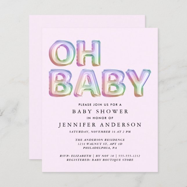 Budget Oh Baby Pink Shower Invitation (Front/Back)